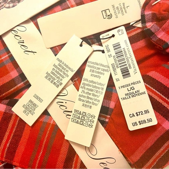 Victoria's Secret 3pcs Plaid Flannel Pajama Set Long Pants Shirt Plaid - Picture 3 of 6